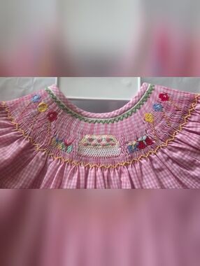 Chocolate Soup Pink Gingham Smock Dress with Embroidered Detail
